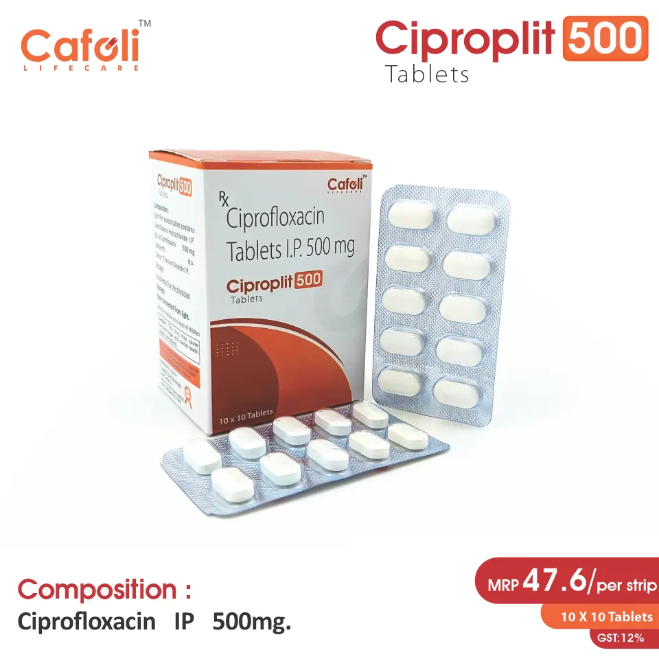 Ciprofloxacin 500mg Tablet at Best Price in PCD Pharma Franchise for Antibiotics and Bacterial Infections.